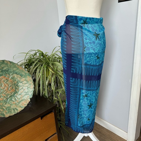 Venezia Scarf Sarong Coverup in Blue Green Sea Themed Print Lightweight 62x43 - Picture 5 of 7